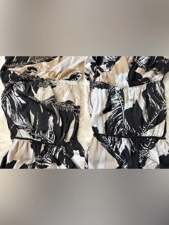 Mahina ~ Strapless Jumpsuit ~ in Black/Tan/White Palm Leaves Print - Picture 13 of 16